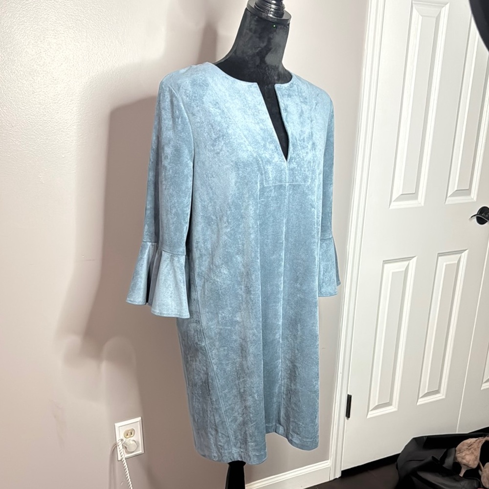 BCBGMaxAzria Blue Sheath Dress with Bell Sleeves